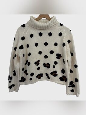 Michael Simon Vintage Cream Black Brown Animal Print Cropped Sweater Size Small